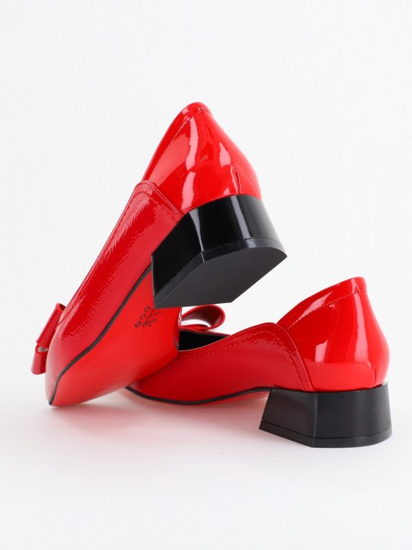 Pantofi Damă cu Toc Jos din Piele Ecologică cu fundiță Roșu lac (BS502D2405620) 123