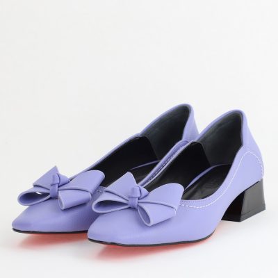Pantofi Damă cu Toc Jos din Piele Ecologică cu fundiță Violet (BS502D2405483)