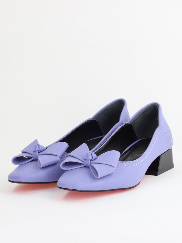 Pantofi Damă cu Toc Jos din Piele Ecologică cu fundiță Violet (BS502D2405483) 119