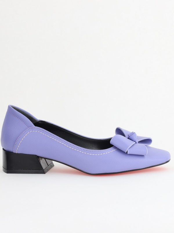 Pantofi Damă cu Toc Jos din Piele Ecologică cu fundiță Violet (BS502D2405483) 121