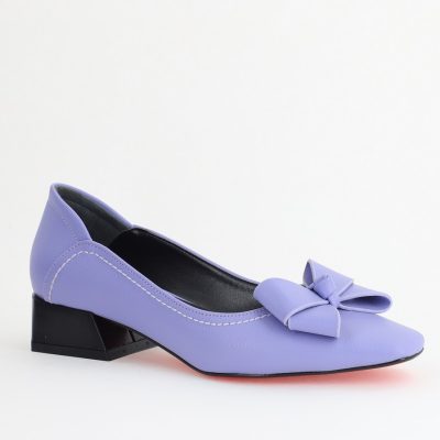 Pantofi Damă cu Toc Jos din Piele Ecologică cu fundiță Violet (BS502D2405483)