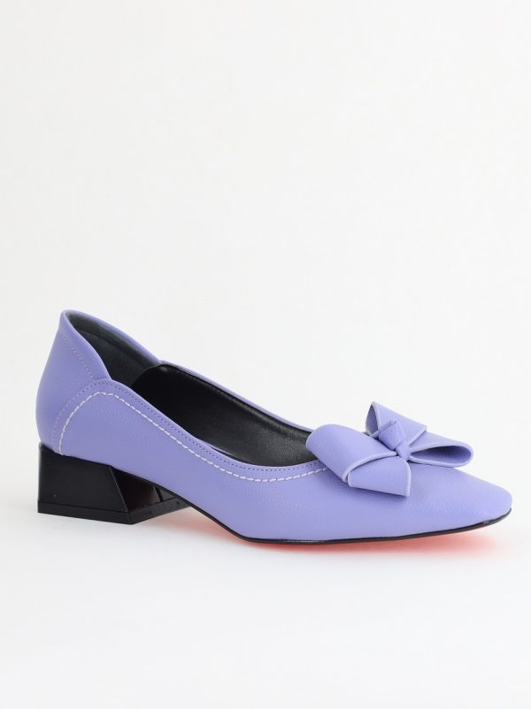 Incaltaminte Dama - Pantofi Damă cu Toc Jos din Piele Ecologică cu fundiță Violet (BS502D2405483)