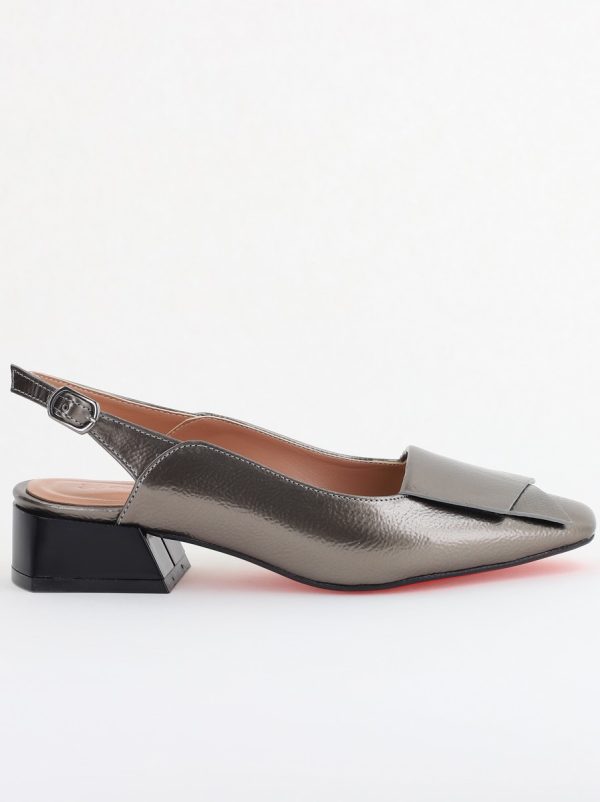 Pantofi Damă cu Toc Jos din Piele Ecologică culoare Platină Lac (BS5001D2405613) 122