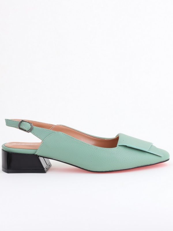 Pantofi Damă cu Toc Jos din Piele Ecologică culoare Verde Mentă (BS5001D2406667) 122