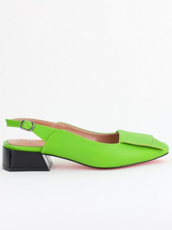 Pantofi Damă cu Toc Jos din Piele Ecologică culoare Verde Lemon(BS5001D405608) 122