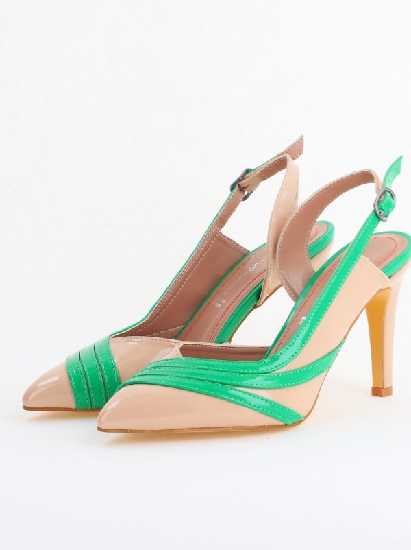 Pantofi Damă cu Toc Subțire din Piele Ecologică Bej-Verde BS793AY2405552 120