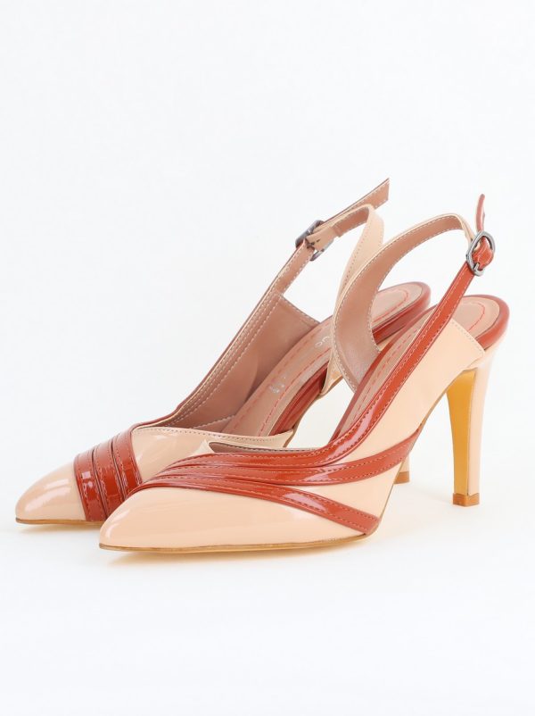 Pantofi Damă cu Toc Subțire din Piele Ecologică Bej-Maro BS793AY2405548 122