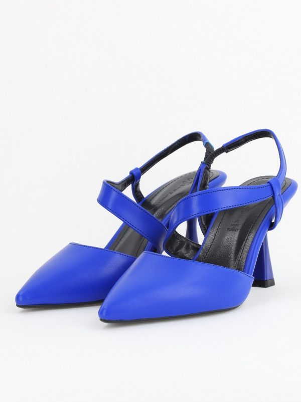 Pantofi Damă cu Toc Subțire din Piele Ecologică cu elastic Albastru BS610AY2405597 120