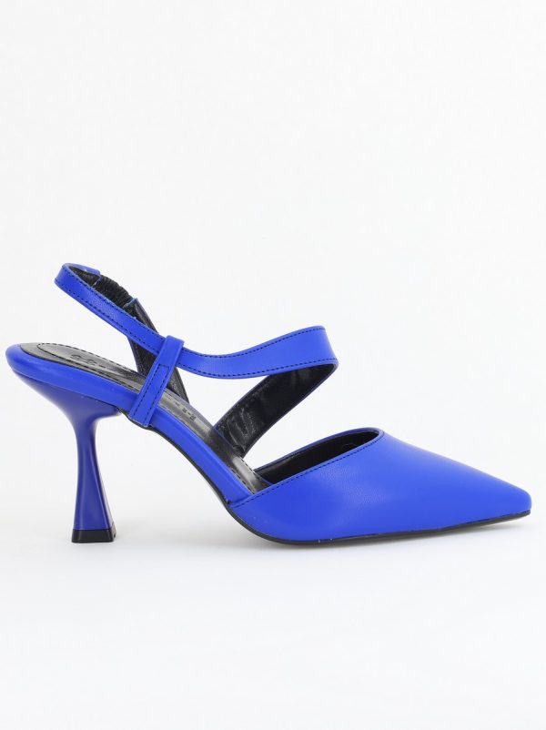 Pantofi Damă cu Toc Subțire din Piele Ecologică cu elastic Albastru BS610AY2405597 122