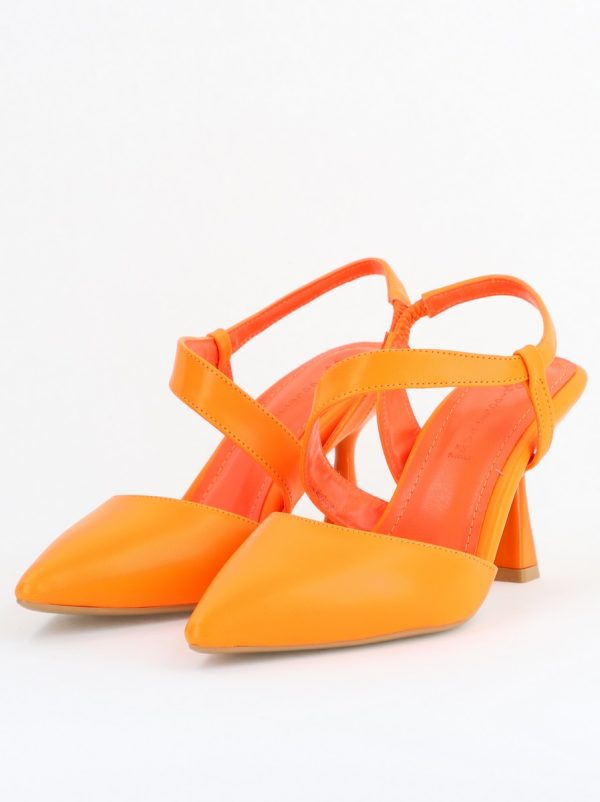 Pantofi Damă cu Toc Subțire din Piele Ecologică cu elastic Portocaliu BS610AY2405596 120