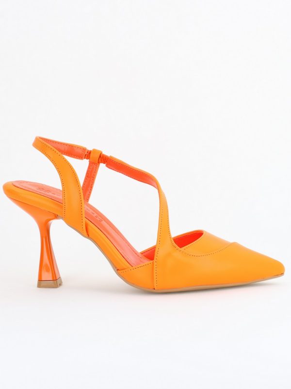 Pantofi Damă cu Toc Subțire din Piele Ecologică cu elastic Portocaliu BS805AY2405595 120