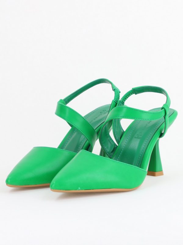 Pantofi Damă cu Toc Subțire din Piele Ecologică cu elastic Verde BS610AY2405598 120