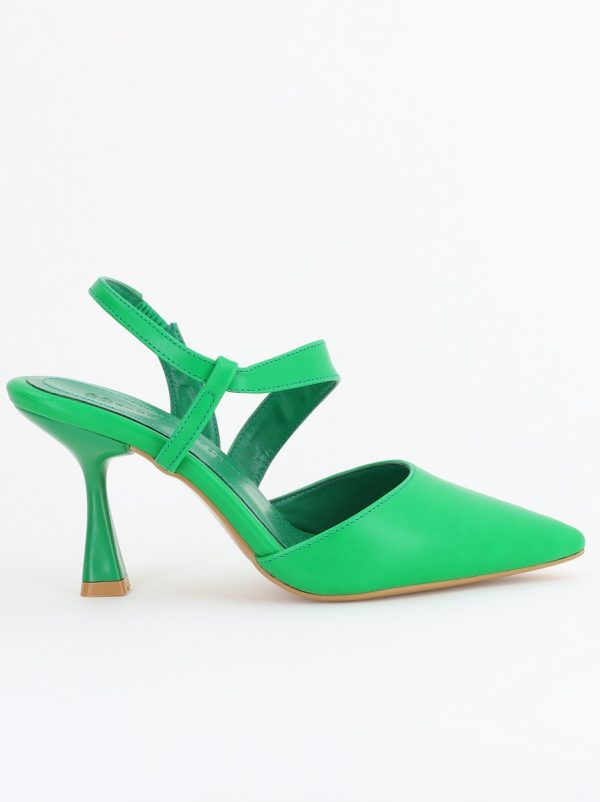 Pantofi Damă cu Toc Subțire din Piele Ecologică cu elastic Verde BS610AY2405598 122