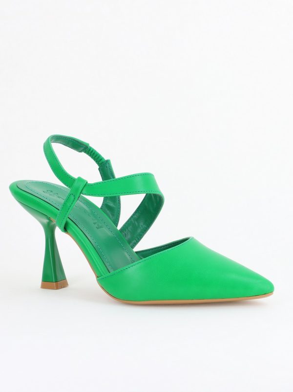 Incaltaminte Dama - Pantofi Damă cu Toc Subțire din Piele Ecologică cu elastic Verde BS610AY2405598