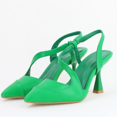 Pantofi Damă cu Toc Subțire din Piele Ecologică cu elastic Verde BS805AY2405593