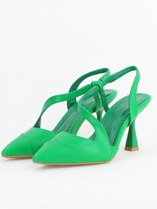 Pantofi Damă cu Toc Subțire din Piele Ecologică cu elastic Verde BS805AY2405593 119