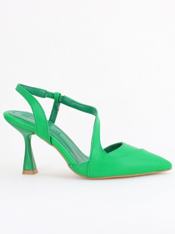 Pantofi Damă cu Toc Subțire din Piele Ecologică cu elastic Verde BS805AY2405593 120