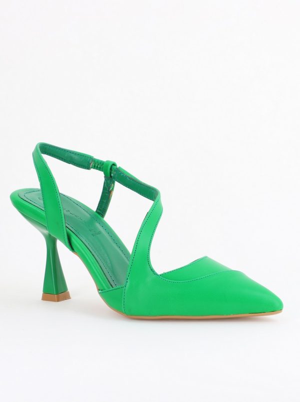 Incaltaminte Dama - Pantofi Damă cu Toc Subțire din Piele Ecologică cu elastic Verde BS805AY2405593