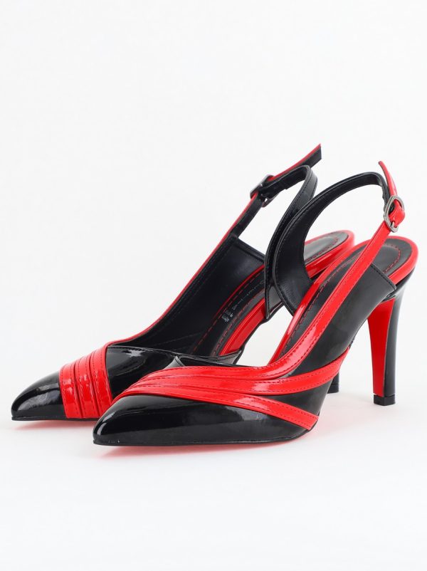 Pantofi Damă cu Toc Subțire din Piele Ecologică Negru-Roșu BS793AY2405549 122