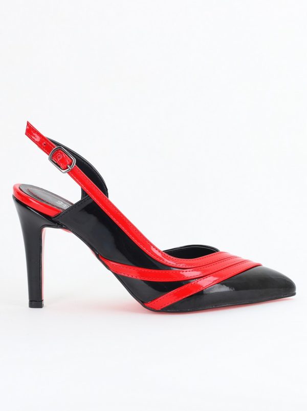 Pantofi Damă cu Toc Subțire din Piele Ecologică Negru-Roșu BS793AY2405549 124