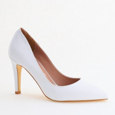 Pantofi Dama cu Toc Subtire Stiletto Piele Ecologică Alb Mat (BS799AY2405535)