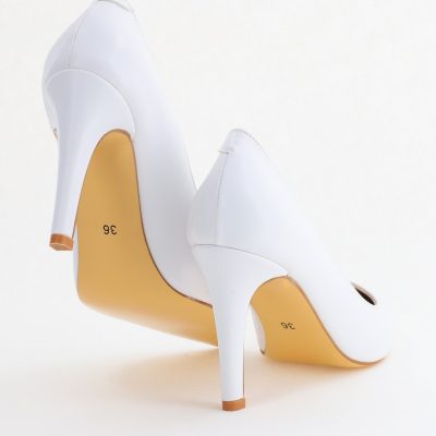 Pantofi Dama cu Toc Subtire Stiletto Piele Ecologică Alb Mat (BS799AY2405535)