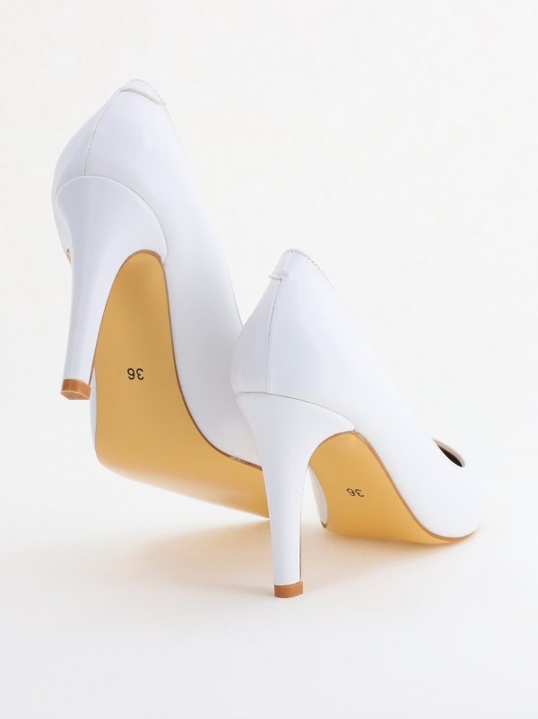 Pantofi Dama cu Toc Subtire Stiletto Piele Ecologică Alb Mat (BS799AY2405535) 119