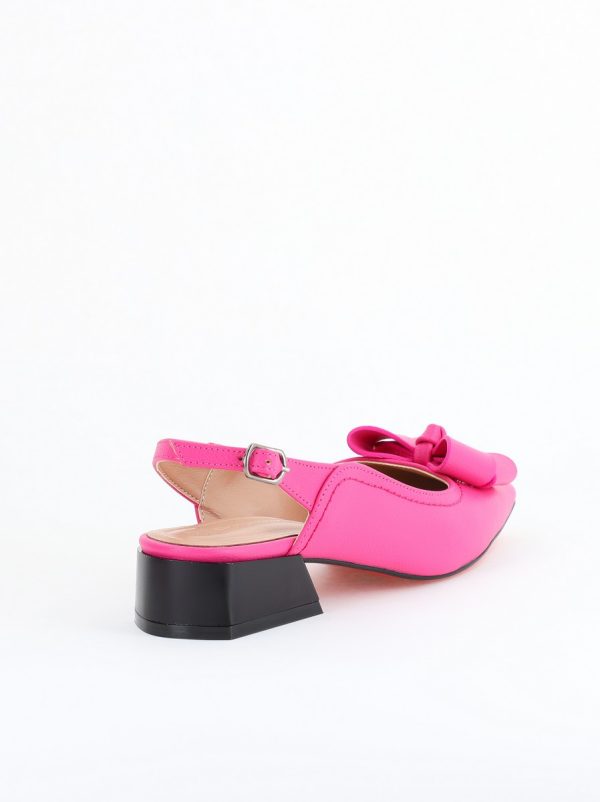 Pantofi Damă cu Toc Jos Deschiși cu Fundiță din Piele Ecologică Fuchsia Mat 126