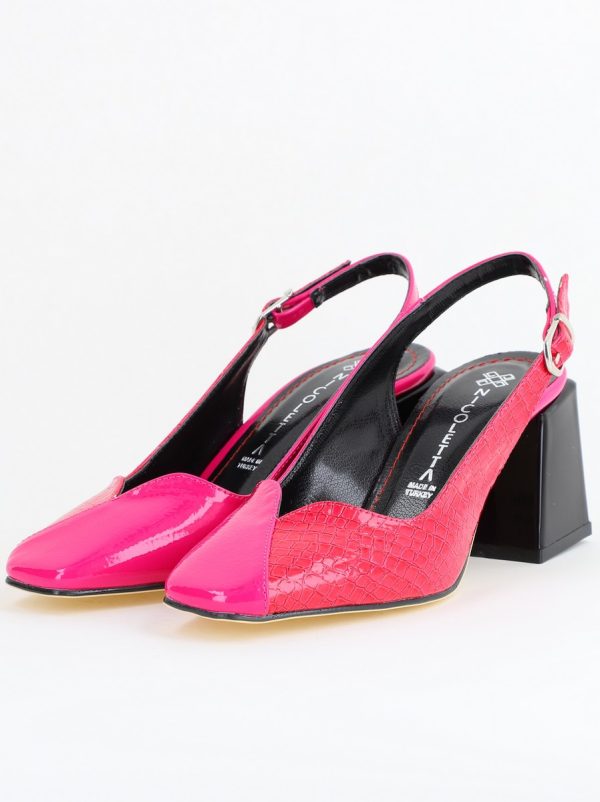 Pantofi damă cu Toc Eleganti Fuchsia Decupați din Piele Ecologica 120