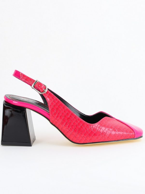 Pantofi damă cu Toc Eleganti Fuchsia Decupați din Piele Ecologica 122