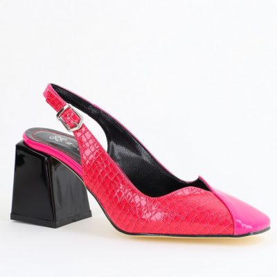 Pantofi damă cu Toc Eleganti Fuchsia Decupați din Piele Ecologica