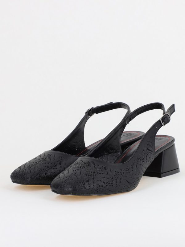 Pantofi Damă Negri cu Toc Jos din Piele Ecologică modele cu microperforații 120