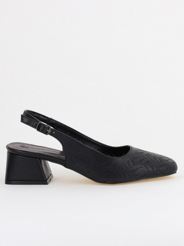 Pantofi Damă Negri cu Toc Jos din Piele Ecologică modele cu microperforații 122