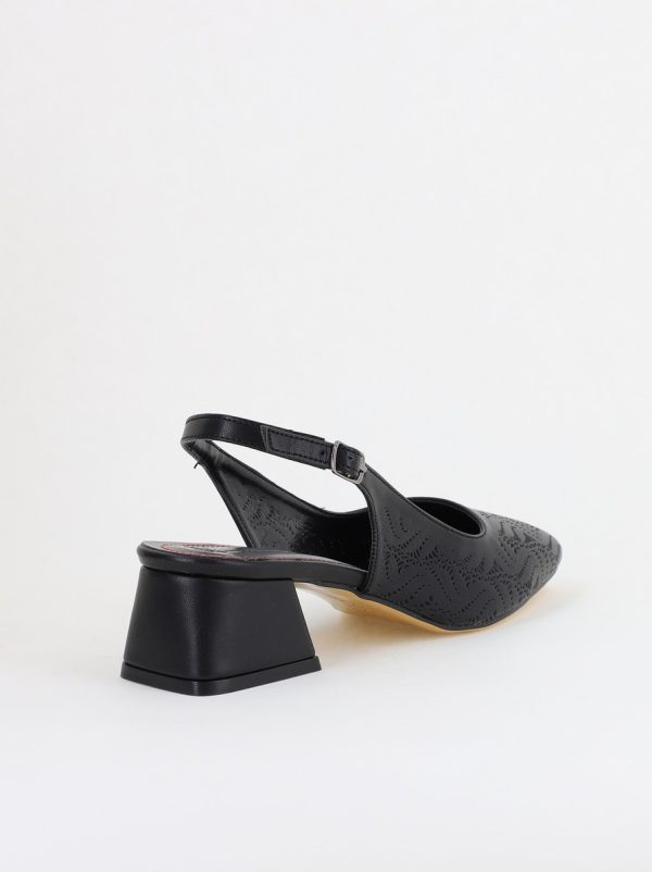Pantofi Damă Negri cu Toc Jos din Piele Ecologică modele cu microperforații 125