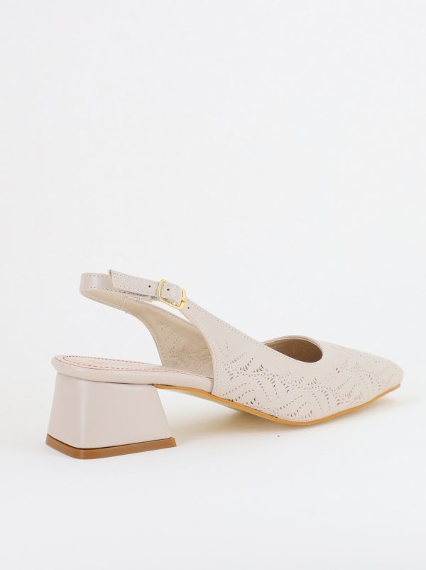 Pantofi Damă Bej cu Toc Jos din Piele Ecologică modele cu microperforații 125