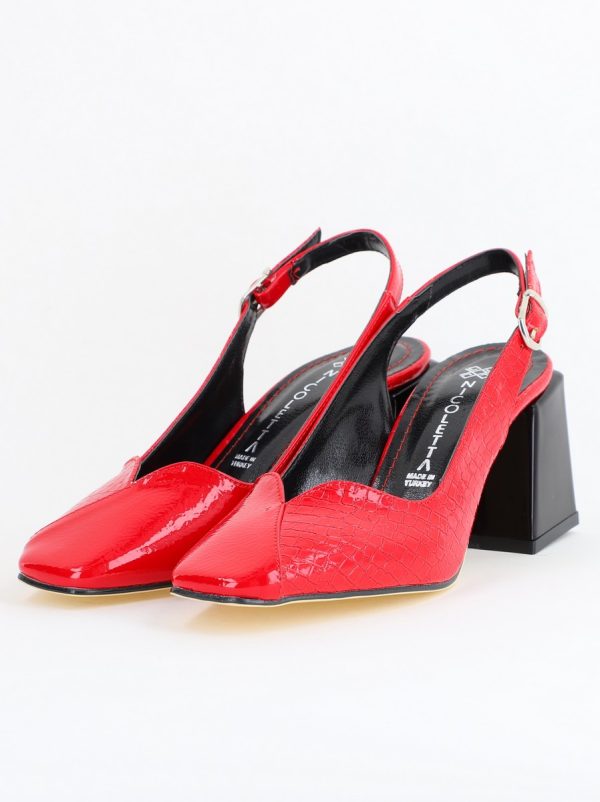 Pantofi damă Roșii cu Toc Eleganti Decupați din Piele Ecologica 120