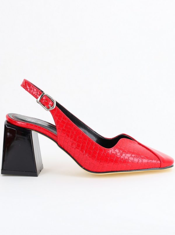 Pantofi damă Roșii cu Toc Eleganti Decupați din Piele Ecologica 122