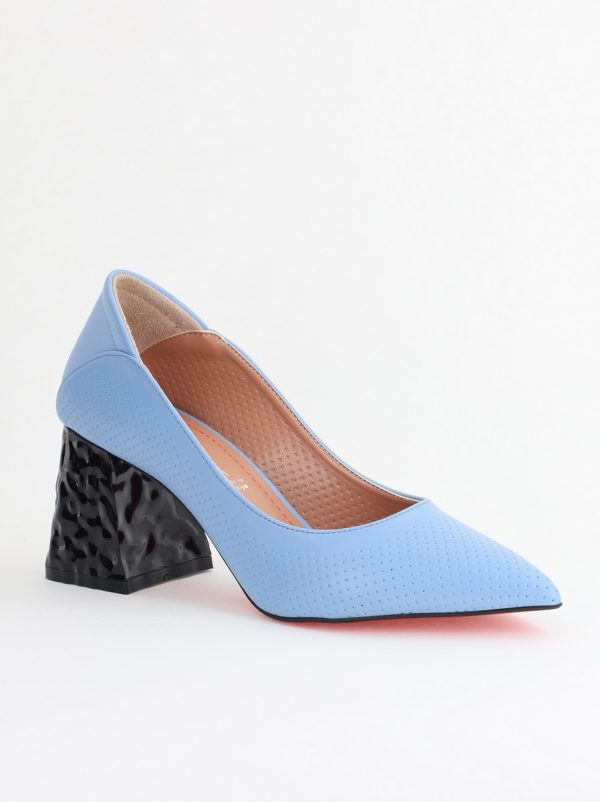 Incaltaminte Dama - Pantofi Dama Toc Piele Ecologica cu perforații Albastru (BS2005D2405368)