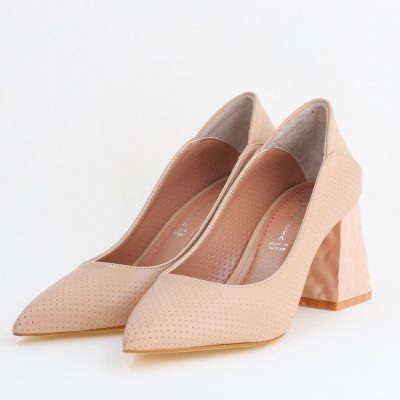 Pantofi Dama Toc Piele Ecologica cu perforații Bej (BS2005D2405367)