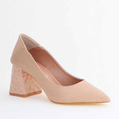 Pantofi Dama Toc Piele Ecologica cu perforații Bej (BS2005D2405367)
