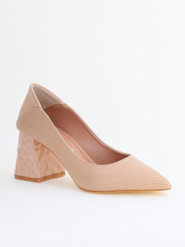 Incaltaminte Dama - Pantofi Dama Toc Piele Ecologica cu perforații Bej (BS2005D2405367)