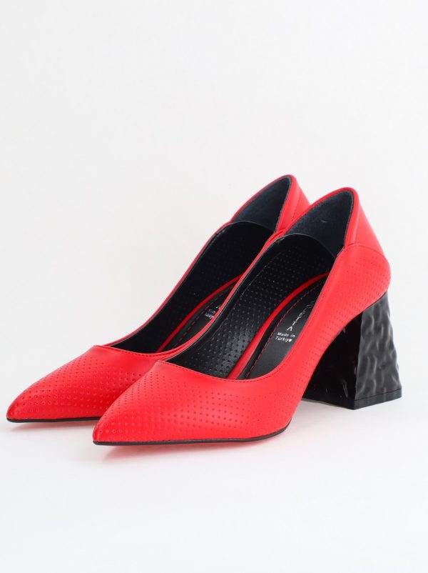 Pantofi Dama Toc Piele Ecologica cu perforații Roșu (BS2005D2405366) 119