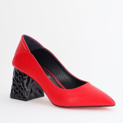Pantofi Dama Toc Piele Ecologica cu perforații Roșu (BS2005D2405366)