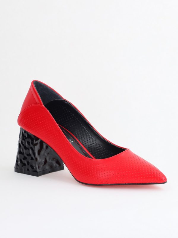 Incaltaminte Dama - Pantofi Dama Toc Piele Ecologica cu perforații Roșu (BS2005D2405366)