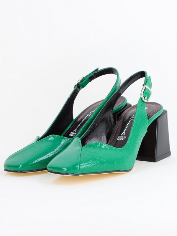 Pantofi damă Verzi cu Toc Eleganti Decupați din Piele Ecologica 120