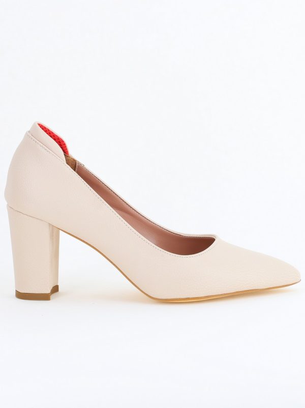 Pantofi pentru Femei cu Toc Gros Piele Ecologică Varf Ascutit culoare Crem - BS980KAY2405542 120