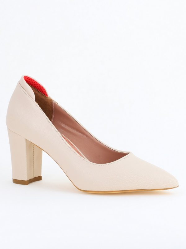 Incaltaminte Dama - Pantofi pentru Femei cu Toc Gros Piele Ecologică Varf Ascutit culoare Crem - BS980KAY2405542