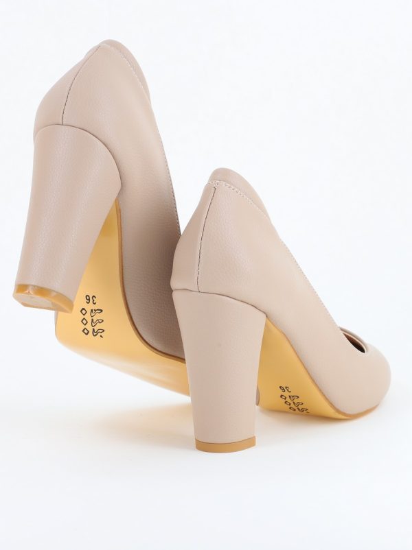 Pantofi pentru Femei cu Toc Gros Piele Ecologică Varf Ascutit culoare Bej-Nud - BS980AY2405508 120
