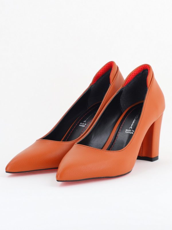 Pantofi pentru Femei cu Toc Gros Piele Ecologică Varf Ascutit culoare Maro - BS980KAY2405541 119