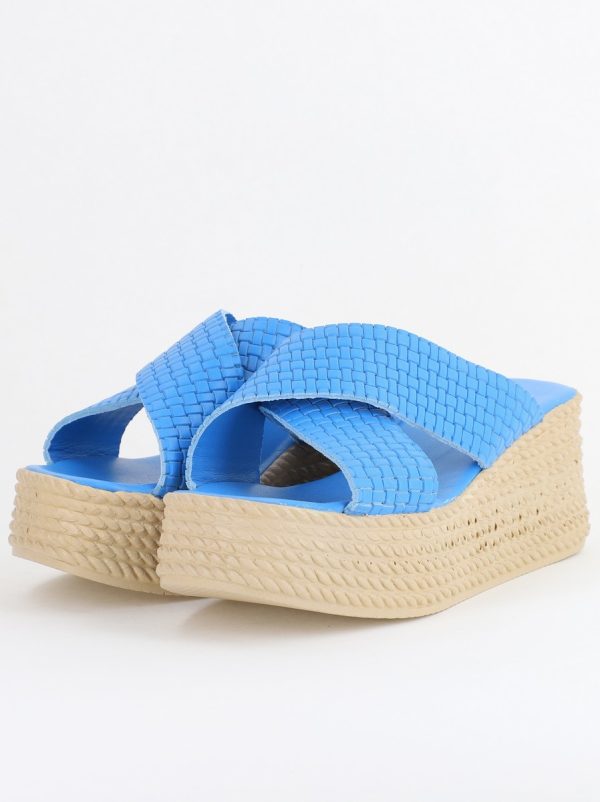 Papuci Damă cu Tapă Groasă din Piele Naturală culoare Albastru Nicoletta (BS30320TR2405568) 120